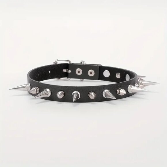 Spike Choker Collar Neck Belt Punk Bondage PU Leather Goth Rave Adjustable Scene - Picture 3 of 5